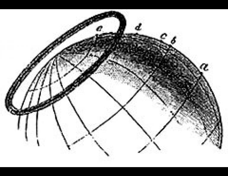 One of the earliest depictions of an "auroral oval," at the time unproven taken from Sophus Tromholt's book Under the Ray of the Aurora Borealis, published in 1885.