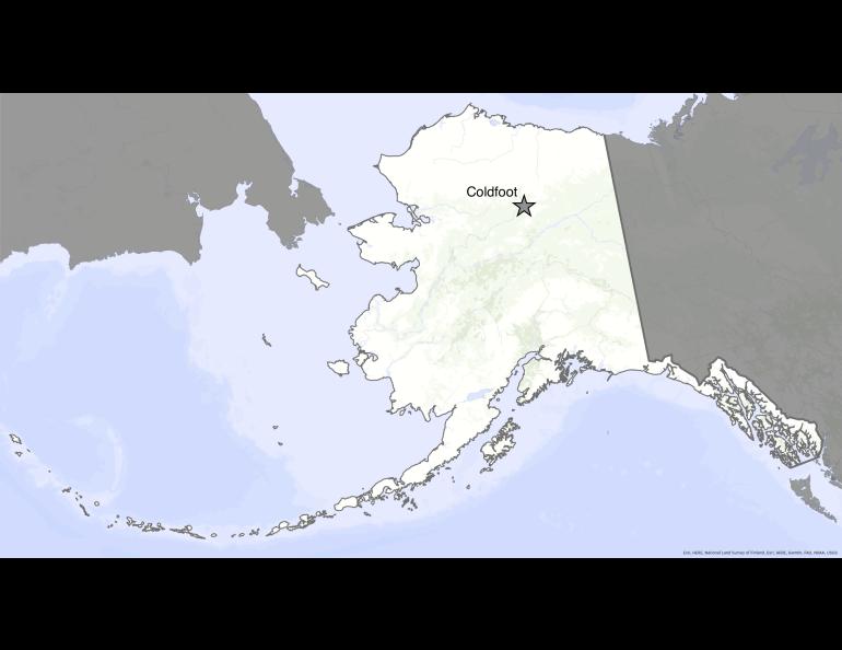 A map of Alaska with Coldfoot marked