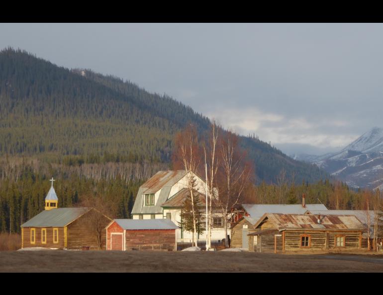 Buildings dating to early in the history of Eagle, Alaska, established 1901, sit on the south bank of the Yukon River. Photo by Ned Rozell.