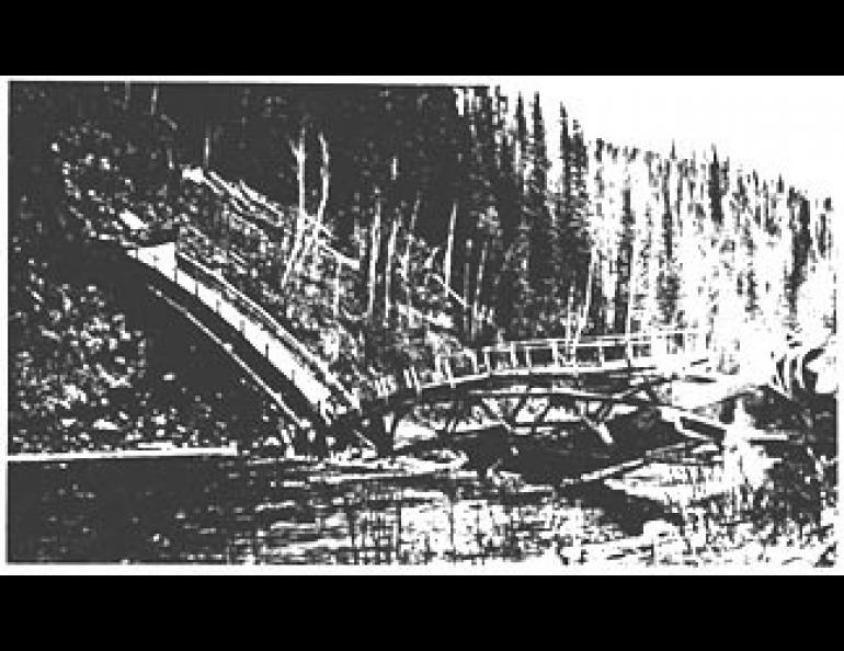 Photo is the collapsed Chatanika Siphon at the Chatanika River bridge. Both photos from History of Alaskan Operations of U.S.S.R. & M, by John C. Boswell, MIRL, University of Alaska.