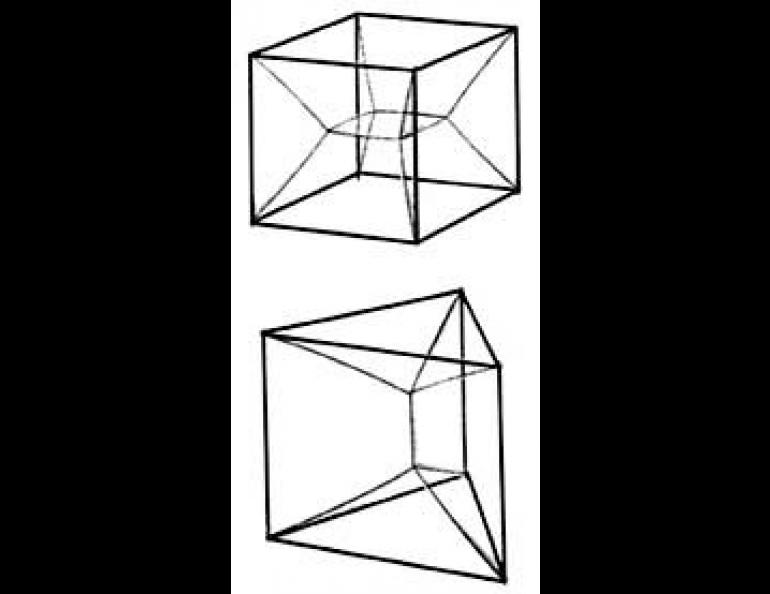 Minimal surfaces defined by soap films on cubic and triangular prismatic wire frames.  