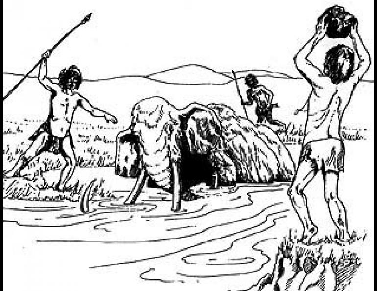 Early hunters add a wooly mammoth to the pantry.