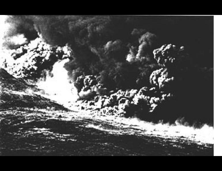 A "double" pyroclastic flow rolls down the northern flank of Mount St. Augustine on August 26, 1986. (Photo by Juergen Kienle)