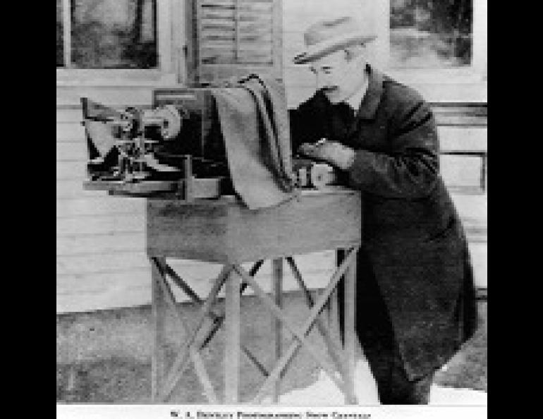 W. A. Bentley photographing snowflakes. From Snow Crystals, by W. A. Bentley and W. J. Humphreys.