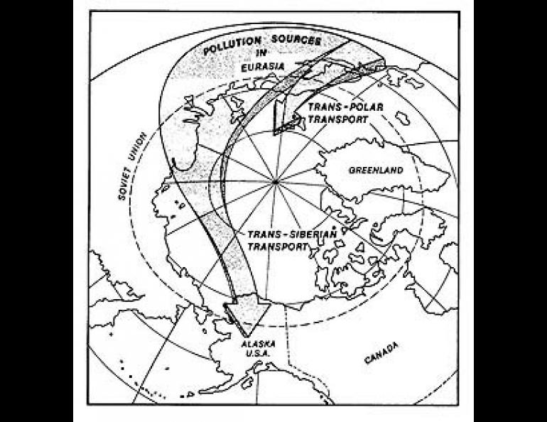 This map shows the atmospheric pathway along which pollution is transported to arctic Alaska from industrial sources in Eurasia. 