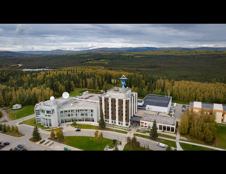 Aerial image of university buildings