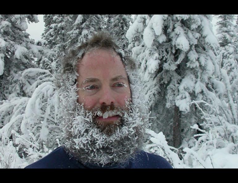 Photo: Meteorologist Jim Brader of the National Weather Service office in Fairbanks, Alaska on his way to Snag, Yukon Territory, Canada (Ned Rozell photo). 