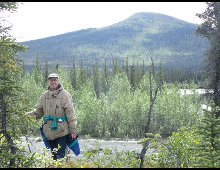 Peter Jenniskens, a meteor astronomer with the SETI (Search for Extraterrestrial Intelligence) Institute in Mountain View, California, searches for meteorites near the Middle Fork of the Chandalar River. Photo by Ned Rozell.