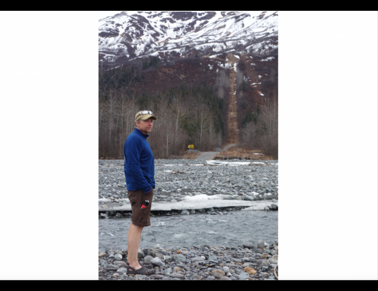 Ned Rozell on the path of the Trans-Alaska Pipeline near Valdez in 2017. Photo by Ian Carlson.