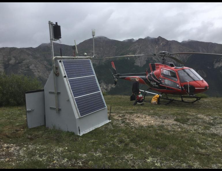 A seismic station near the John River in the Brooks Range north of Bettles during a trip in which technicians serviced it on July 19, 2018. Photo by Max Enders.