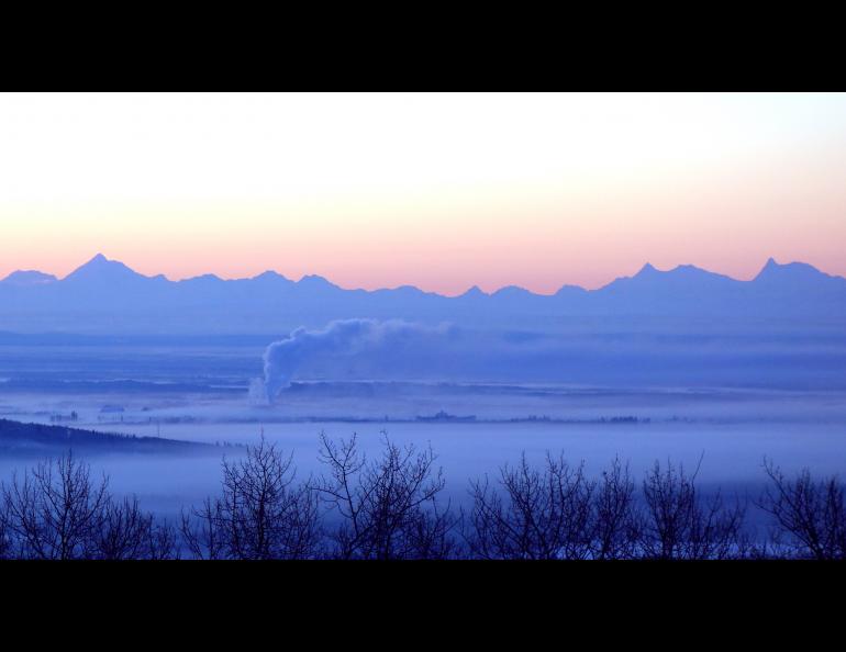 Fairbanks within deep ice fog during a cold snap in January 2017.