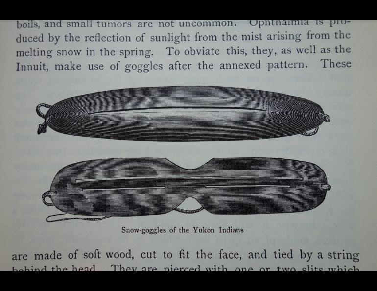 William Dall's sketch of goggles used by Natives to prevent snowblindness, from "Alaska and its Resources."