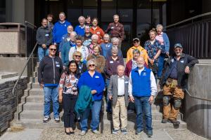 Participants in the 2026 GI reunion gathered on the steps of the Elvey Building for a group photo. Photo by Eric Marshall