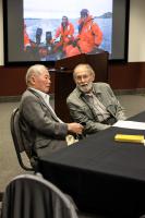 Syun-Ichi Akasofu (left) and Chuck Deehr in conversation at the 2026 GI reunion. Photo by Tucker Forbes