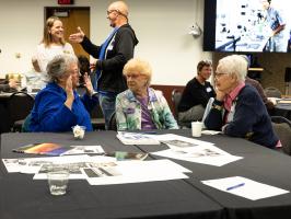 Roberta Greenlee (left), Jeanne Hume and Judy Triplehorn chat at the 2026 GI reunion. Many engaging conversations took place! Photo by Tucker Forbes