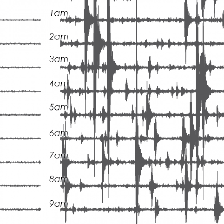 Seismic records prior to the eruption of Kasatochi Volcano in 2008. Data such as these, when combined with observations from other disciplines, are a primary tool for assessing eruption potential.