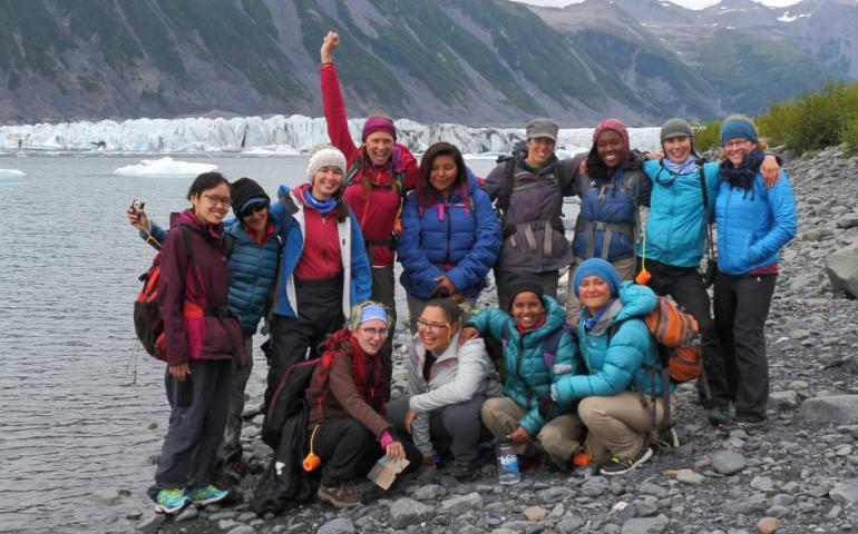 The first Girls in Icy Fjords team gathers for a photo in 2017. Photo by Erin Pettit
