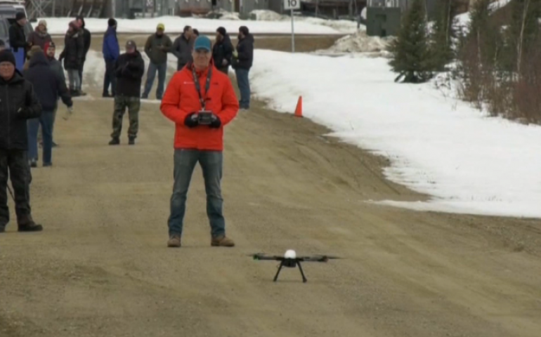 The UAF Alaska Center for Unmanned Aircraft Systems Integration and the FAA met in Fairbanks in March to test UAV capabilities. Image from Ktvf Fairbanks. 