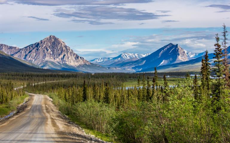 Peaks of the southern Brooks Range along a stretch of the Dalton Highway, about 250 miles north of Fairbanks. UAF Photo by Todd Paris.