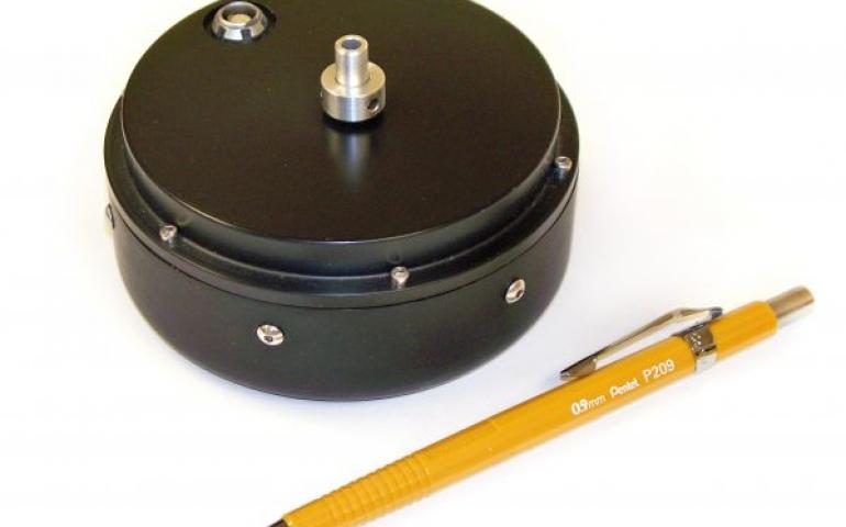 A Chaparral Model 60 infrasound sensor with a pen for scale. Photo by Duncan Marriott.