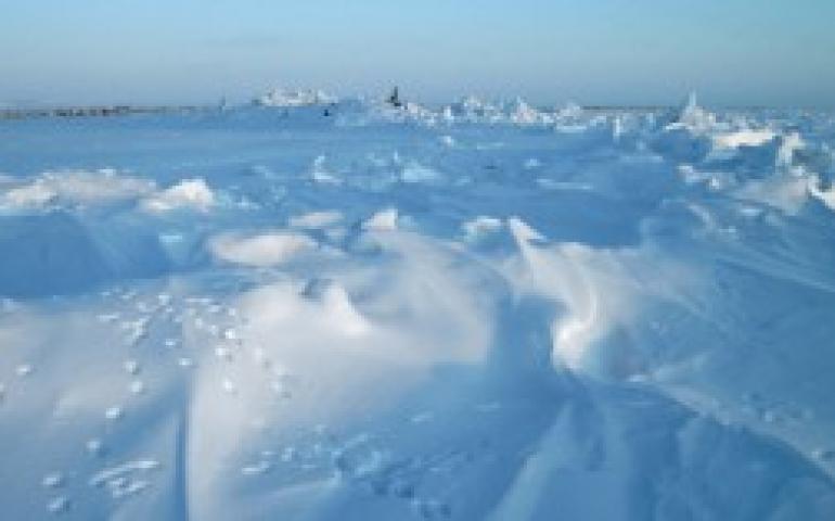 A ridge in the sea ice near Nome, Alaska. Photo courtesy of Andy Mahoney.