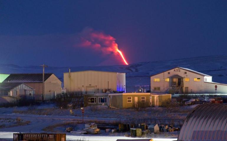 Shishaldin volcano erupts, as seen from Cold Bay, Alaska, U.S, January 6, 2020. Photo by Aaron Merculief.