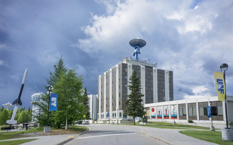 The Elvey building on the University of Alaska Fairbanks campus, home to the Geophysical Institute. GI photo by LJ Evans. 