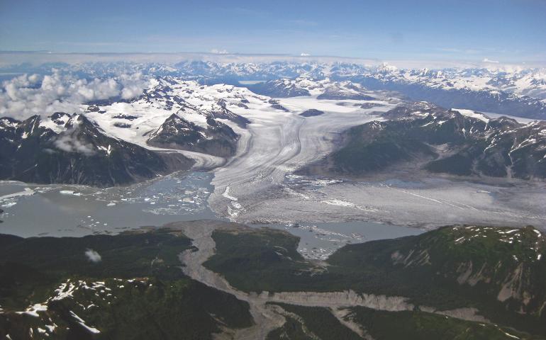 Glaciers such as the Yakutat in Southeast Alaska, shown here, have been melting since the end of the Little Ice Age, influencing earthquakes in the region. Photo by Sam Herreid.