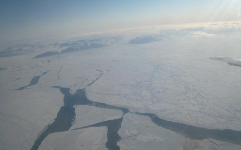 Arctic haze appears over northern Alaska in 2008 as photographed from a NASA aircraft. Photo by Jingqiu Mao