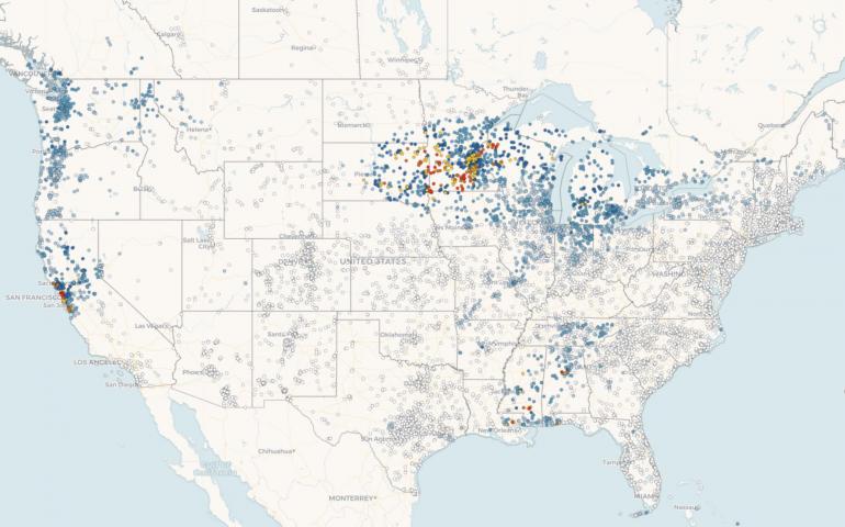 This map shows Oct. 21, 2021, precipitation reports from volunteer observers across the Lower 48. Colors represent rainfall amounts, ranging from zero in empty circles to heaviest in red circles.    Image courtesy of www.cocorahs.org