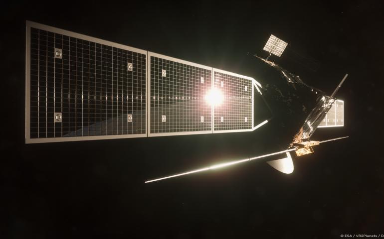 This artist’s impression shows the European Space Agency’s EnVision spacecraft, which includes a radar provided by NASA. Courtesy of European Space Agency