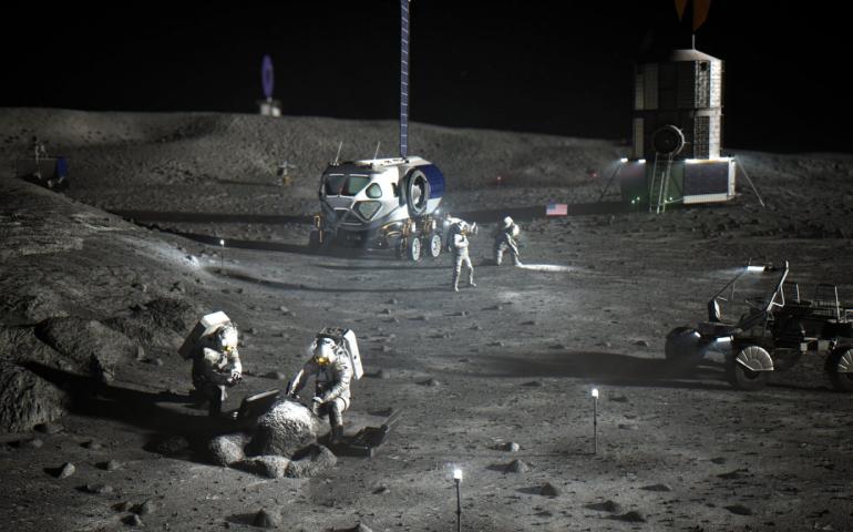  Illustration of NASA astronauts on the lunar South Pole. NASA illustration