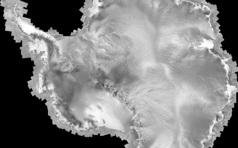 This map, the first complete, cloud-free image of Antarctica, came from the Radarsat-1 Antarctic Mapping Project. Ohio State University/Canadian Space Agency photo.