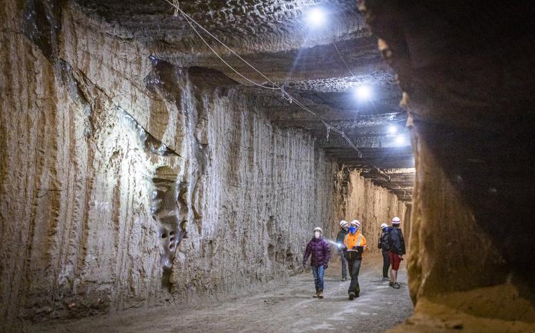 Students explore the Cold Regions Research and Engineering Laboratory's Permafrost Tunnel in Fox, Alaska. Several University of Alaska Fairbanks scientists use the tunnel for research projects. UAF photo by Leif Van Cise