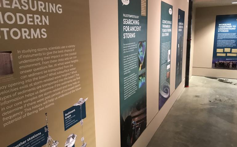 Exhibit panels on display at the Museum of the Aleutians in Unalaska describe storms and tsunamis. Photo courtesy of Chris Maio