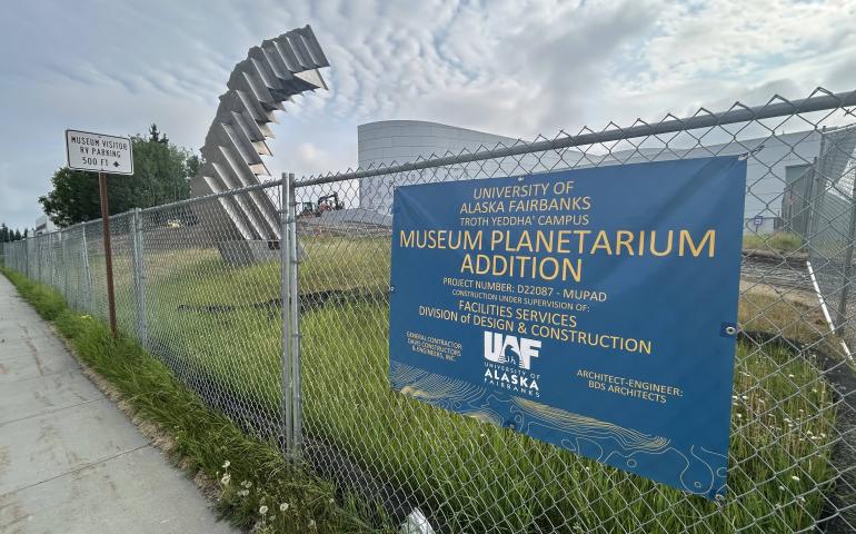 Planetarium construction continues at the west side of the University of Alaska Museum of the North on UAF’s Troth Yeddha’ Campus in Fairbanks. UAF/GI photo by Rod Boyce 