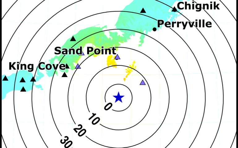 This chart shows warning times that could have been provided in advance of peak shaking from the July 16, 2025, magnitude 7.3 earthquake near Sand Point, Alaska, if Alaska had an early warning system. Chart courtesy of Alex Fozkos