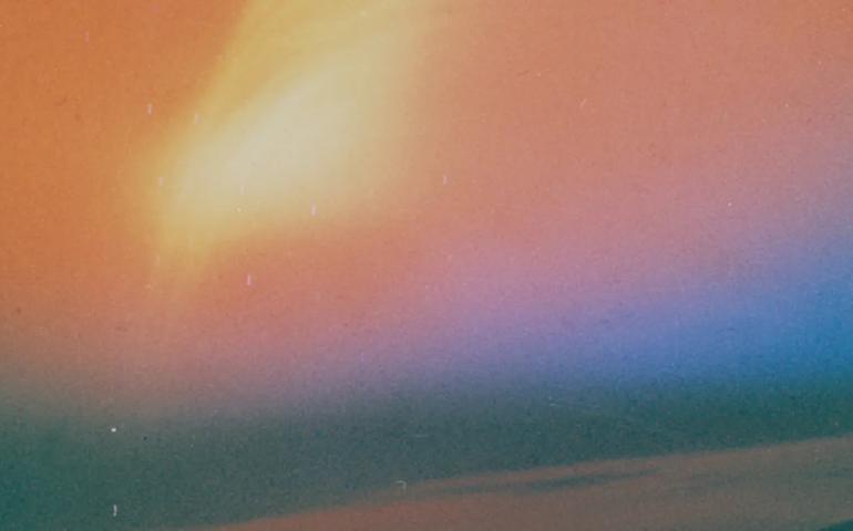  In this photo taken from an aircraft, the atmosphere glows after the United States detonated a nuclear device 250 miles above the Pacific Ocean on July 9, 1962. Photo courtesy of Los Alamos National Laboratory