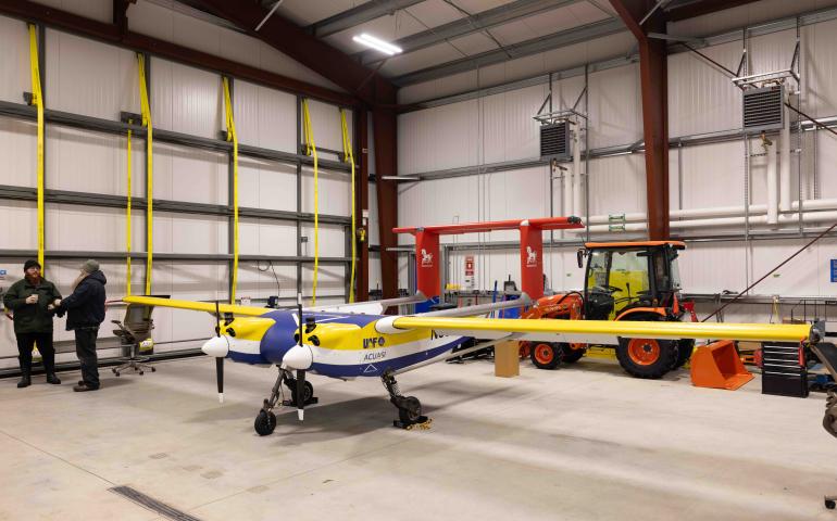 One of ACUASI's two new Windracers ULTRA MK1 aircraft at the ACUASI hangar in Nenana, Alaska, on Jan. 23, 2026. Photo by Bryan Whitten
