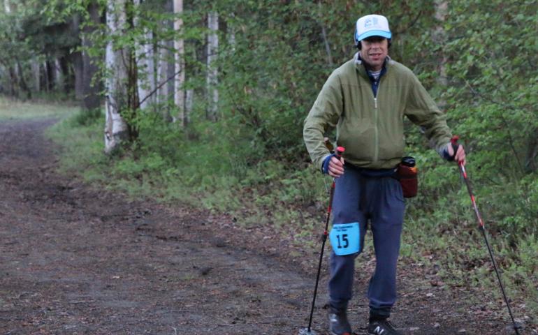 Andy Sterns of Fairbanks competes in the Alaska Endurance Trail Run, during which he kept moving for 24 hours. Photo by Chris Carlson.