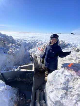 Anika Pinzner working on the Flume! Where is the water? Photo courtesy Serina Wesen