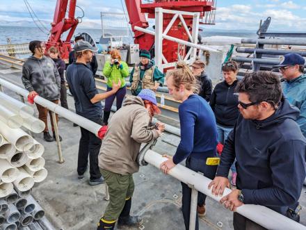 Coring practice on board the R/V Sikuliaq. UAF/GI photo by JR Ancheta