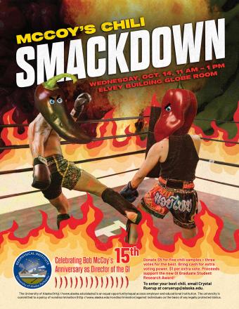 Two people with chilis for heads are in a boxing ring with flames all around
