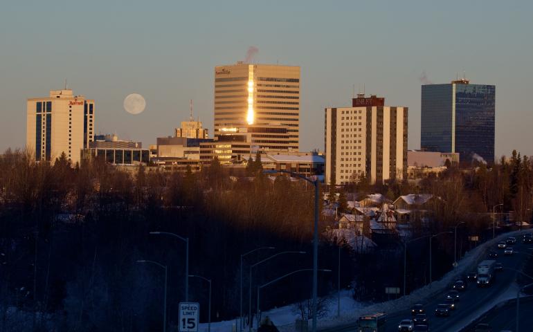 Dan Joling of Anchorage captured this image of the full moon over Alaska’s largest city on Jan. 6, 2023.