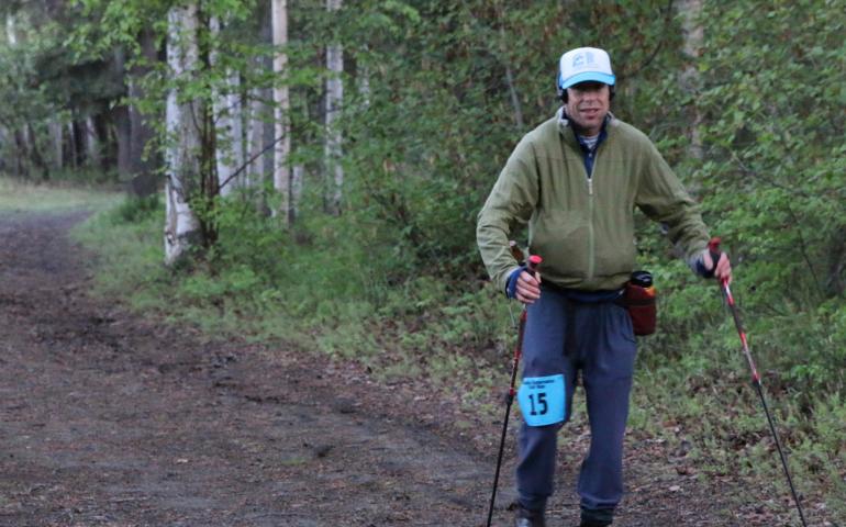 Andy Sterns of Fairbanks competes in the Alaska Endurance Trail Run, during which he kept moving for 24 hours. Photo by Chris Carlson.