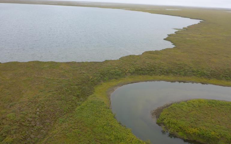 Harry Potter Lake, at the top of this photo, as it looked four years ago, perched 10 feet above and 30 feet away from the creek that in 2022 received most of its water. Photo by Chris Arp.