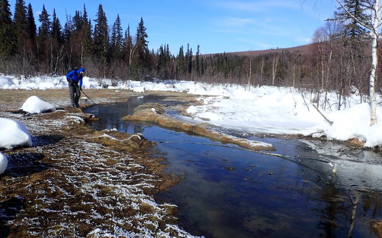 Forest Wagner visits Kanuti Hot Springs, located in Interior Alaska not far from the Arctic Circle. Photo by Ned Rozell.