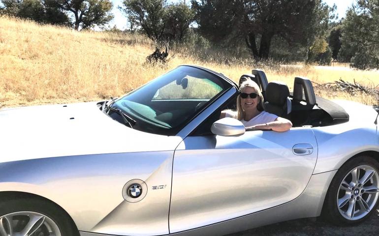 Sherry Simpson and a BMW she loved to drive in New Mexico, where she moved after leaving Alaska. Photo by her husband, Scott Kiefer.
