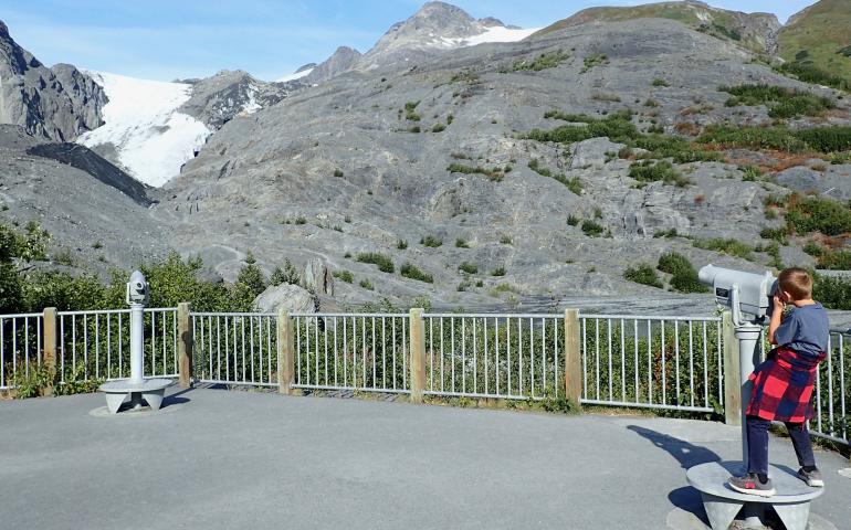 Alaska glaciers, such as Worthington here near Valdez, have shrunk the height of a 10-story building since 1950. Ned Rozell photo.