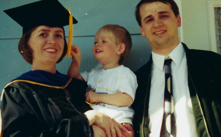Natalia Ruppert poses with her son Daneel and her husband Artem in May 2001 after receiving her doctorate degree at the University of Alaska Fairbanks. Photo courtesy Natalia Ruppert.
